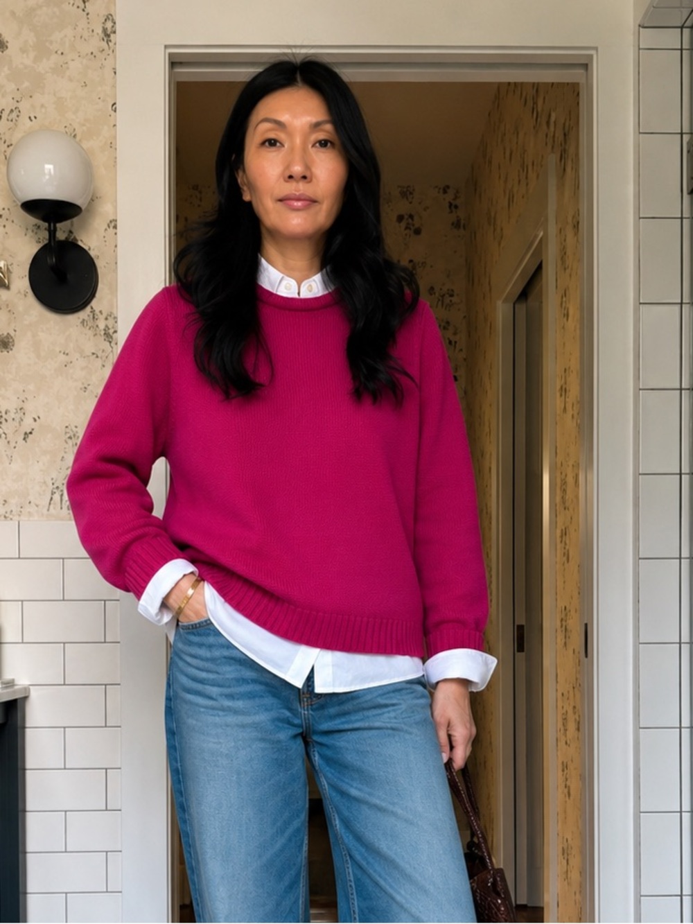 Gap Bright‎ Raspberry Roll Neck Cotton Sweater Size Medium